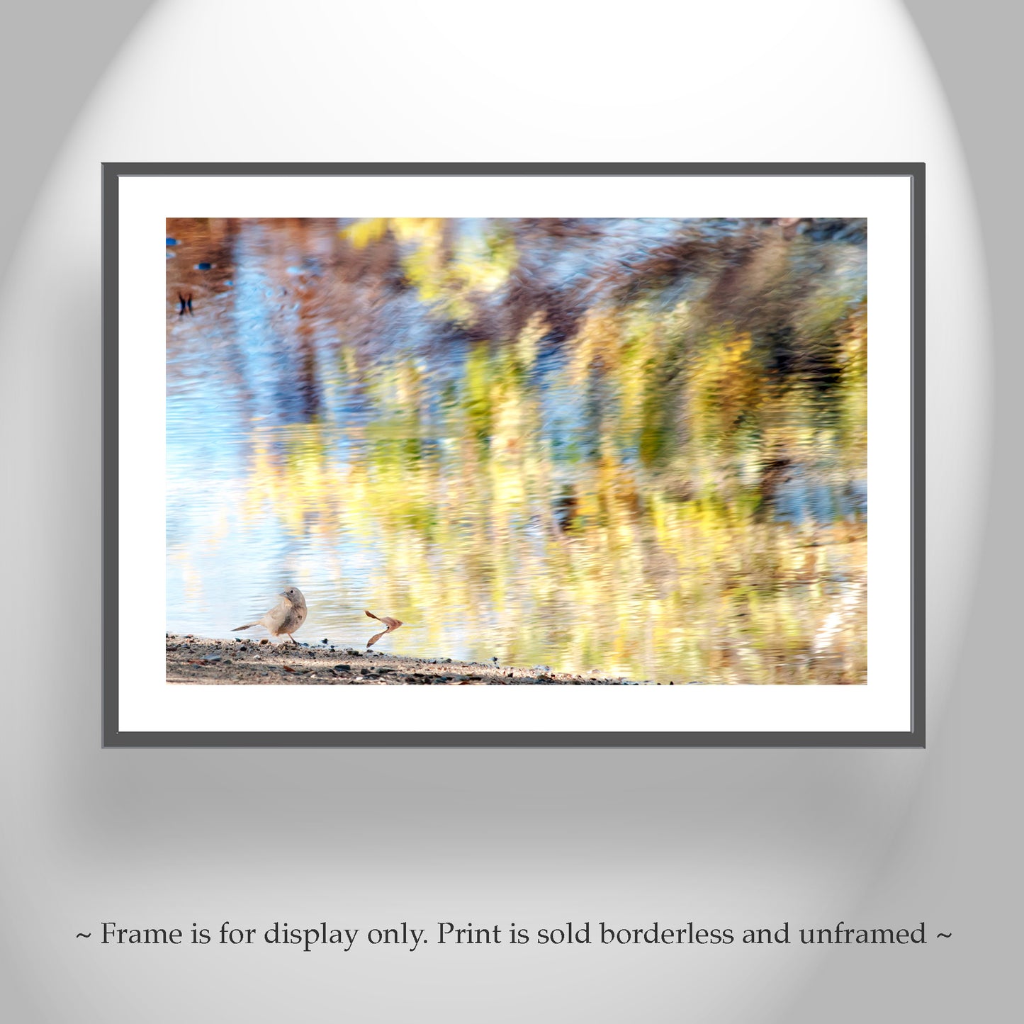 Painterly Art with Little Bird and Water Reflections with Fall Colors