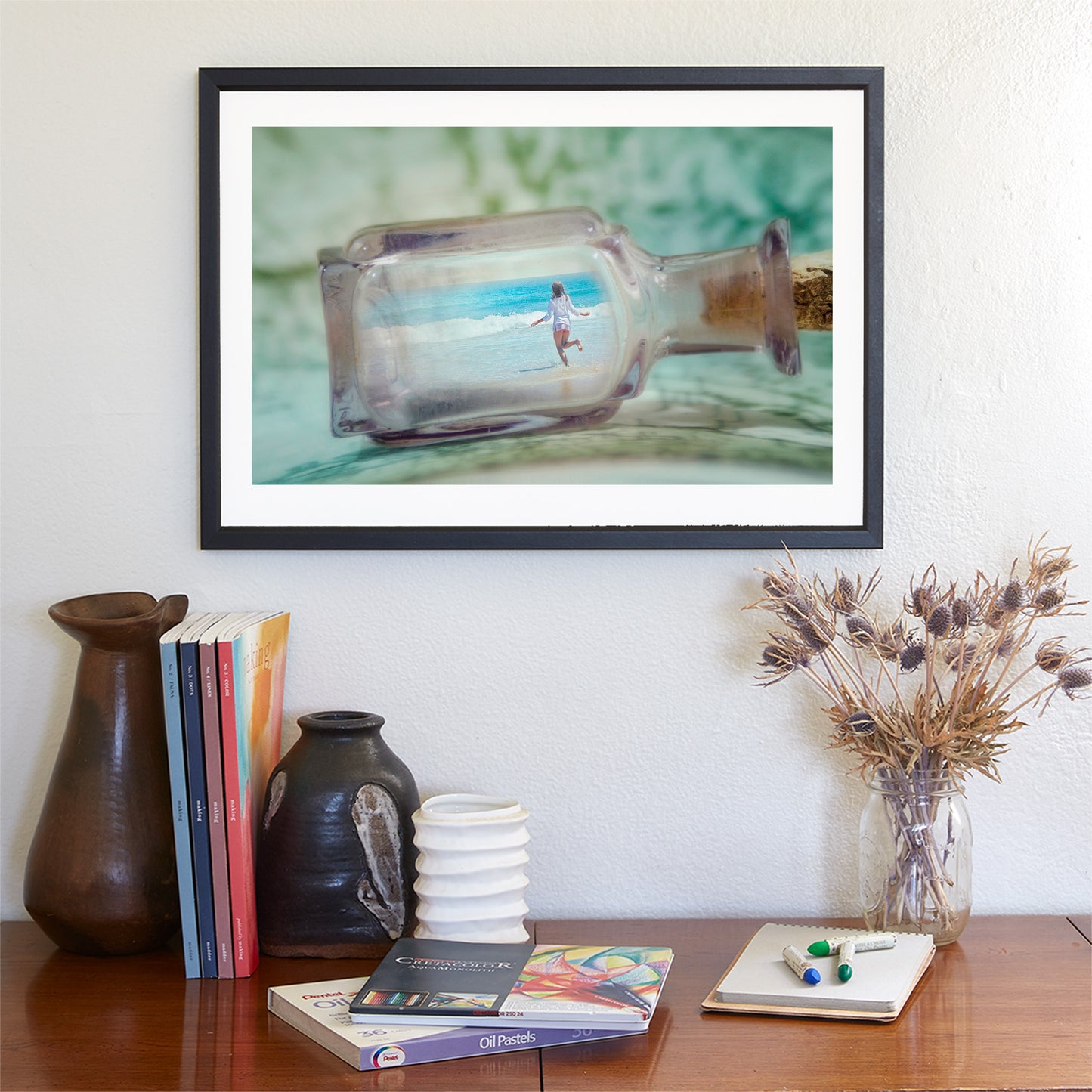 French Beach Fantasy Art Print with Girl on Beach