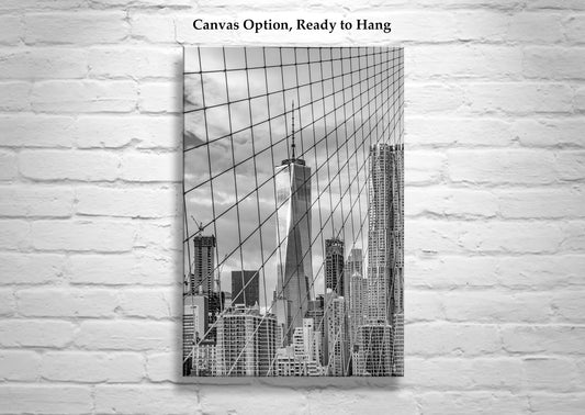 Brooklyn Bridge & World Trade Center New York Art Print in Black & White