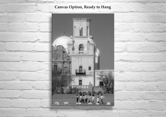 San Xavier Mission Black & White Photo - Tucson Arizona Print