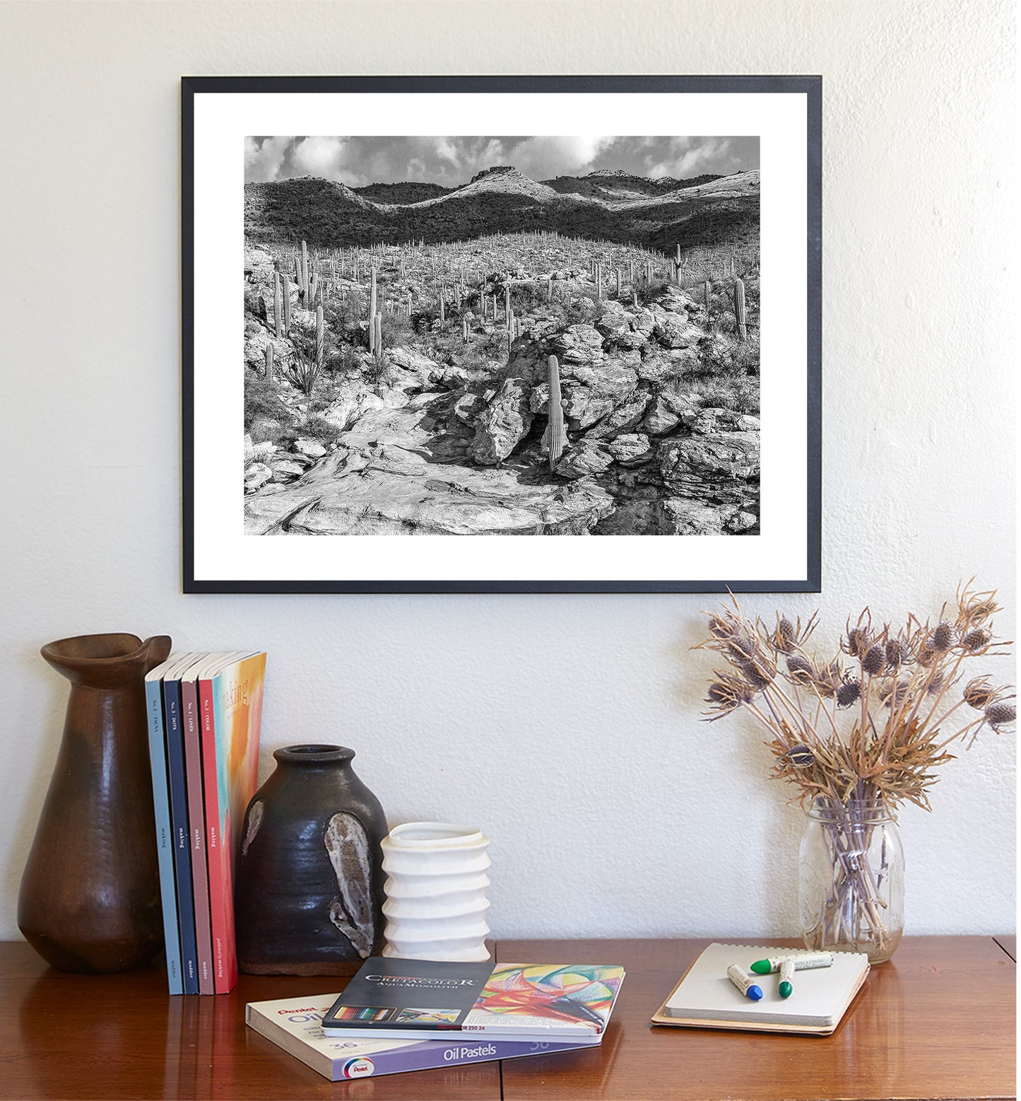 Desert Wall Decor with Black and White Tucson Arizona Landscape