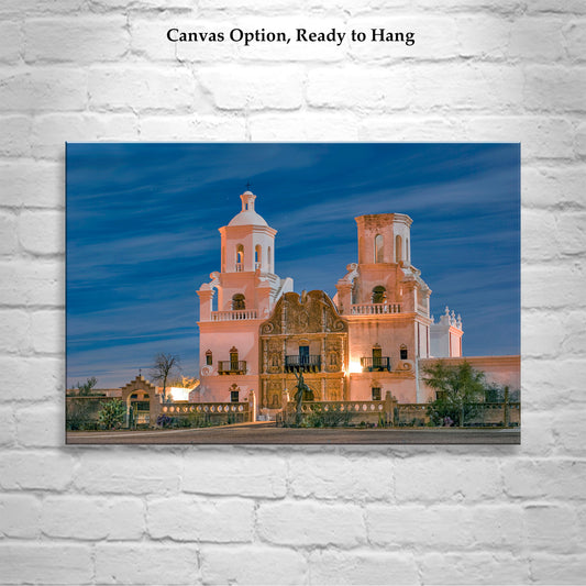 Night Photograph of Mission San Xavier del Bac in Tucson Desert