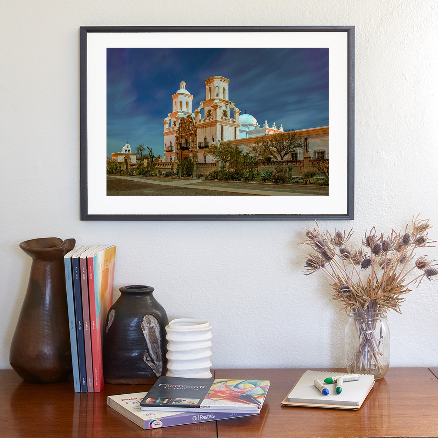 Art Photograph of San Xavier Mission in Arizona Desert Moonlight