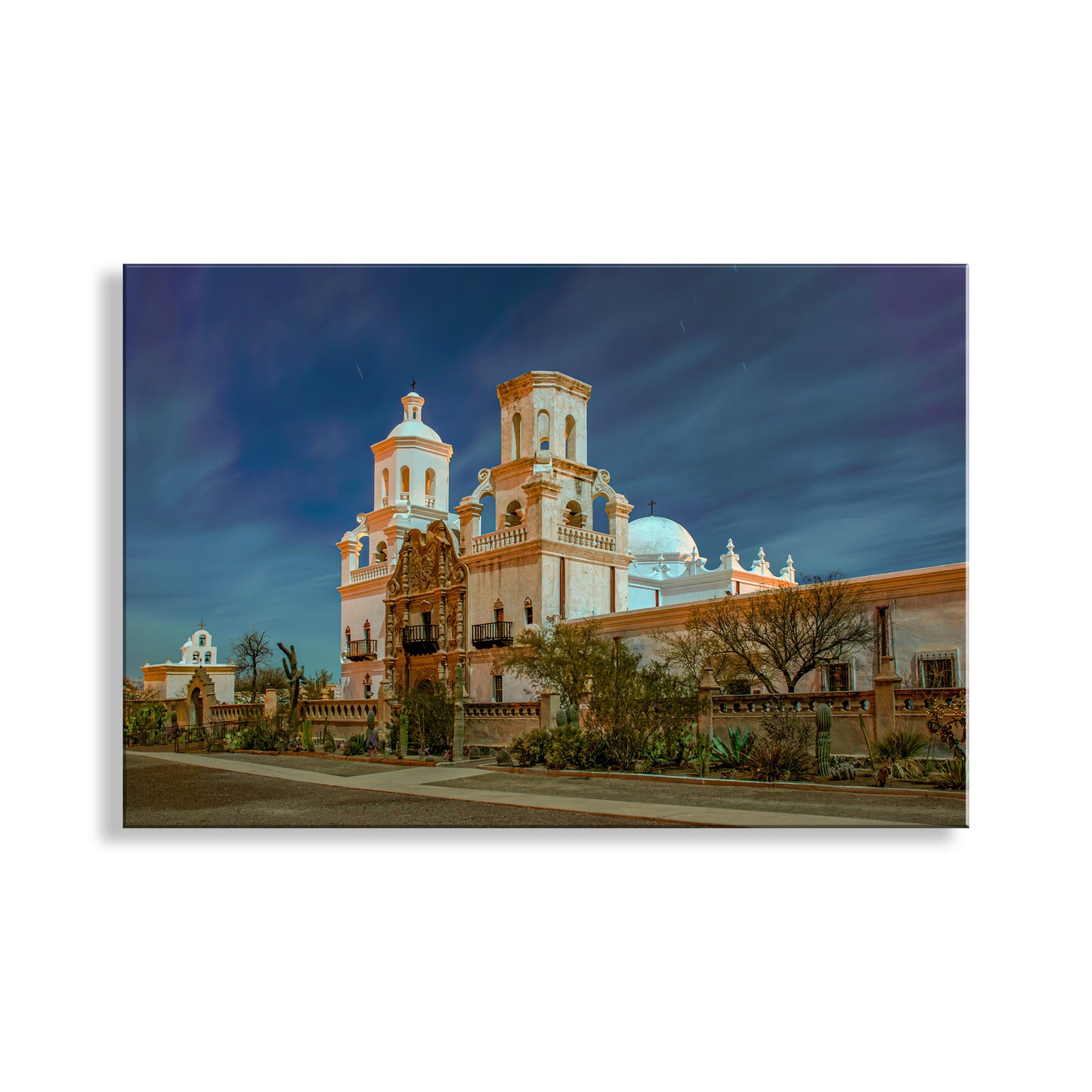 Art Photograph of San Xavier Mission in Arizona Desert Moonlight