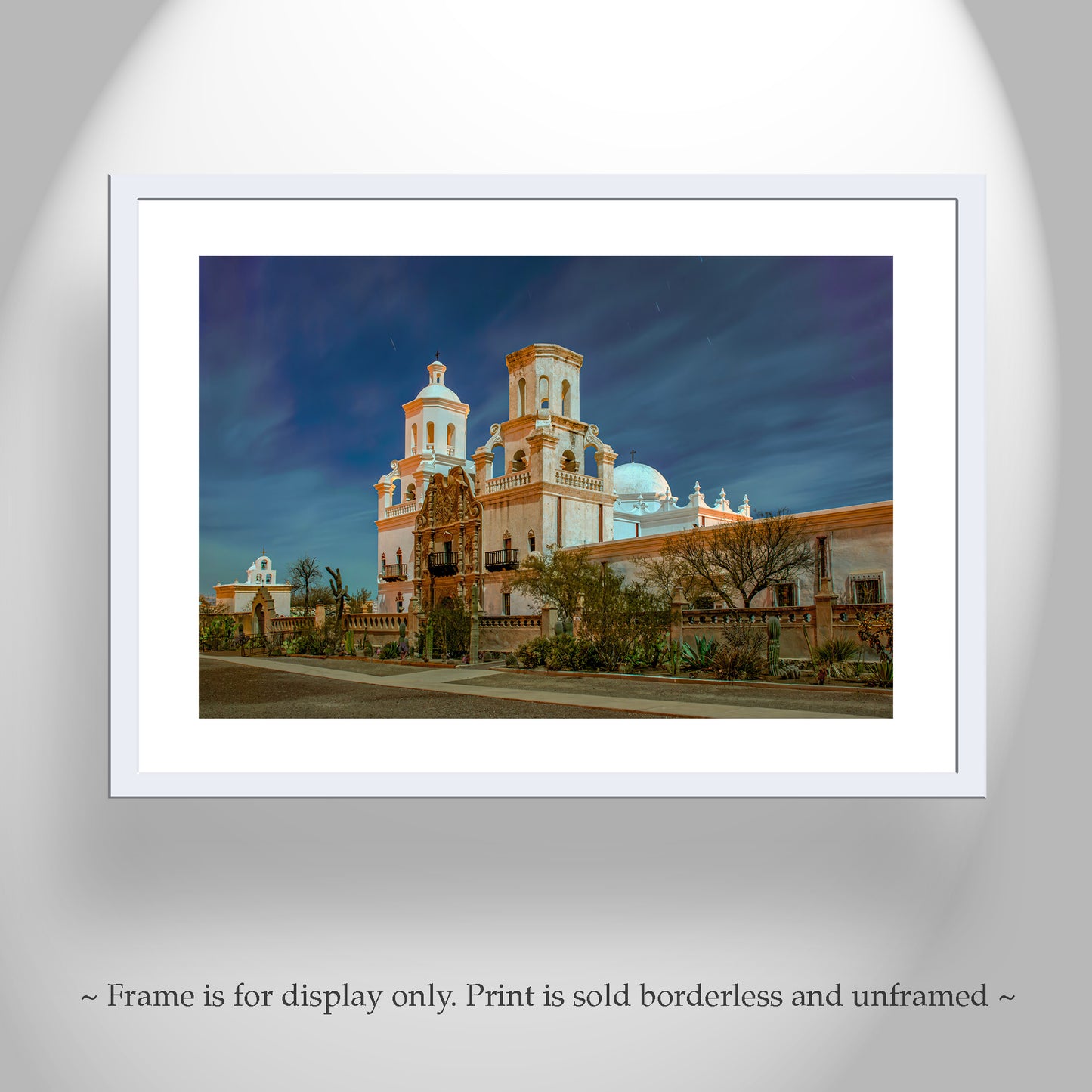 Art Photograph of San Xavier Mission in Arizona Desert Moonlight