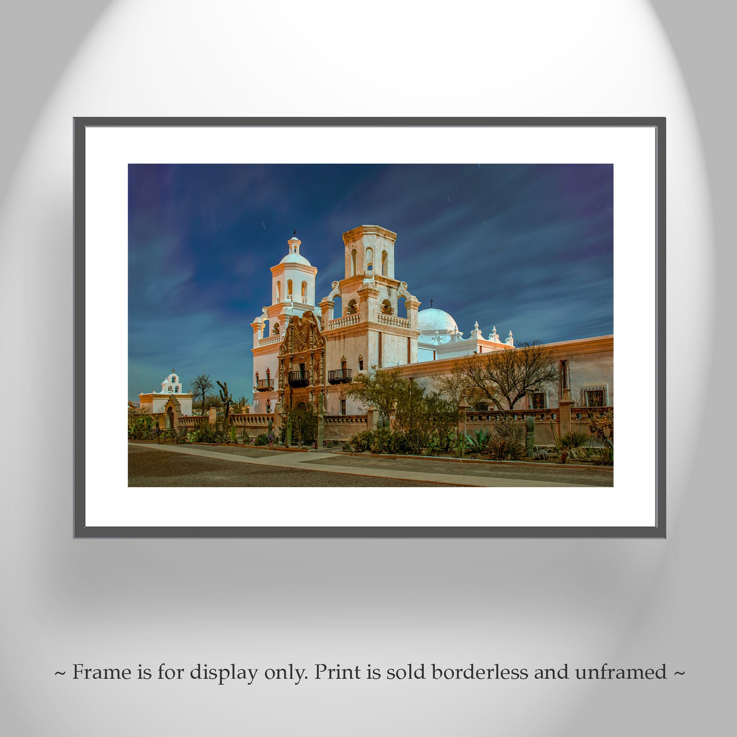Art Photograph of San Xavier Mission in Arizona Desert Moonlight