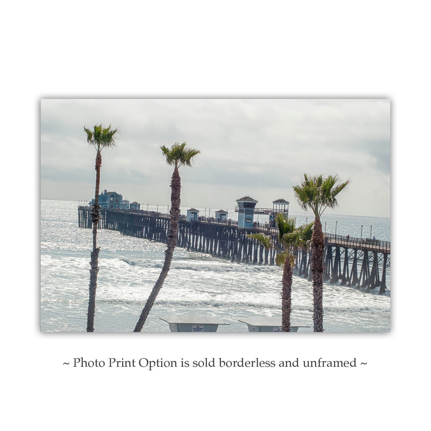 Oceanside California San Diego Art Print | Pacific Ocean Pier and Beach Palm Trees | Living Room Decor Gift