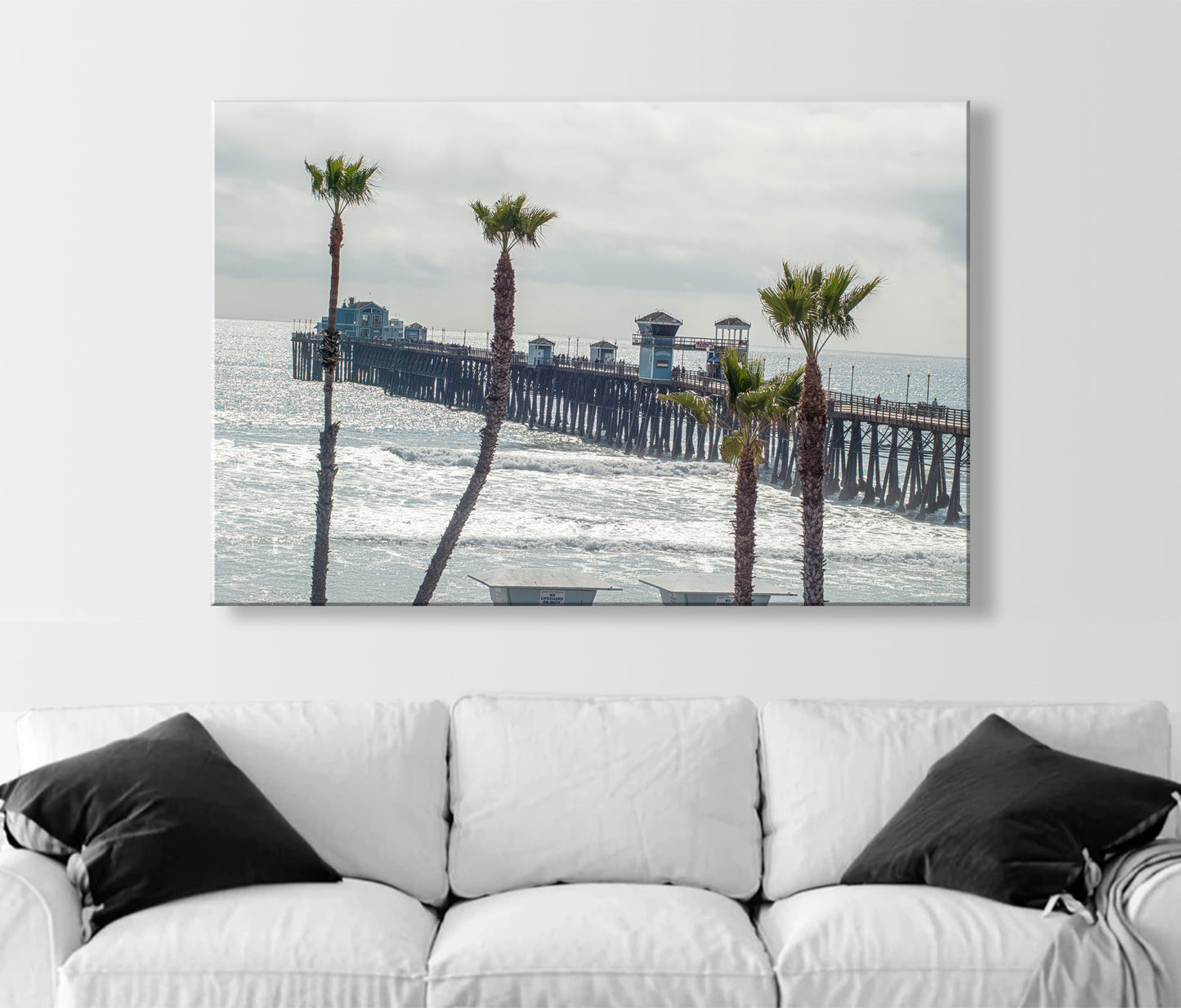 Oceanside California San Diego Art Print | Pacific Ocean Pier and Beach Palm Trees | Living Room Decor Gift