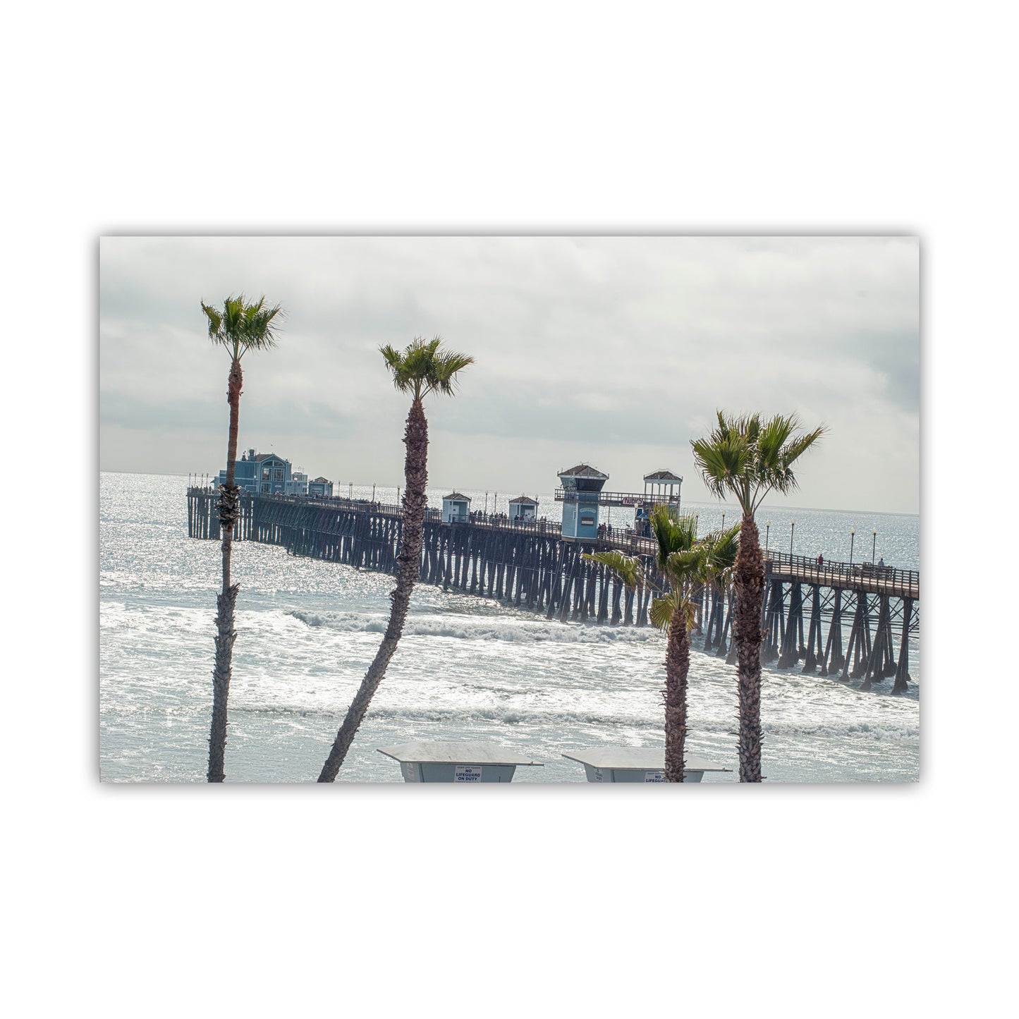 Oceanside California San Diego Art Print | Pacific Ocean Pier and Beach Palm Trees | Living Room Decor Gift