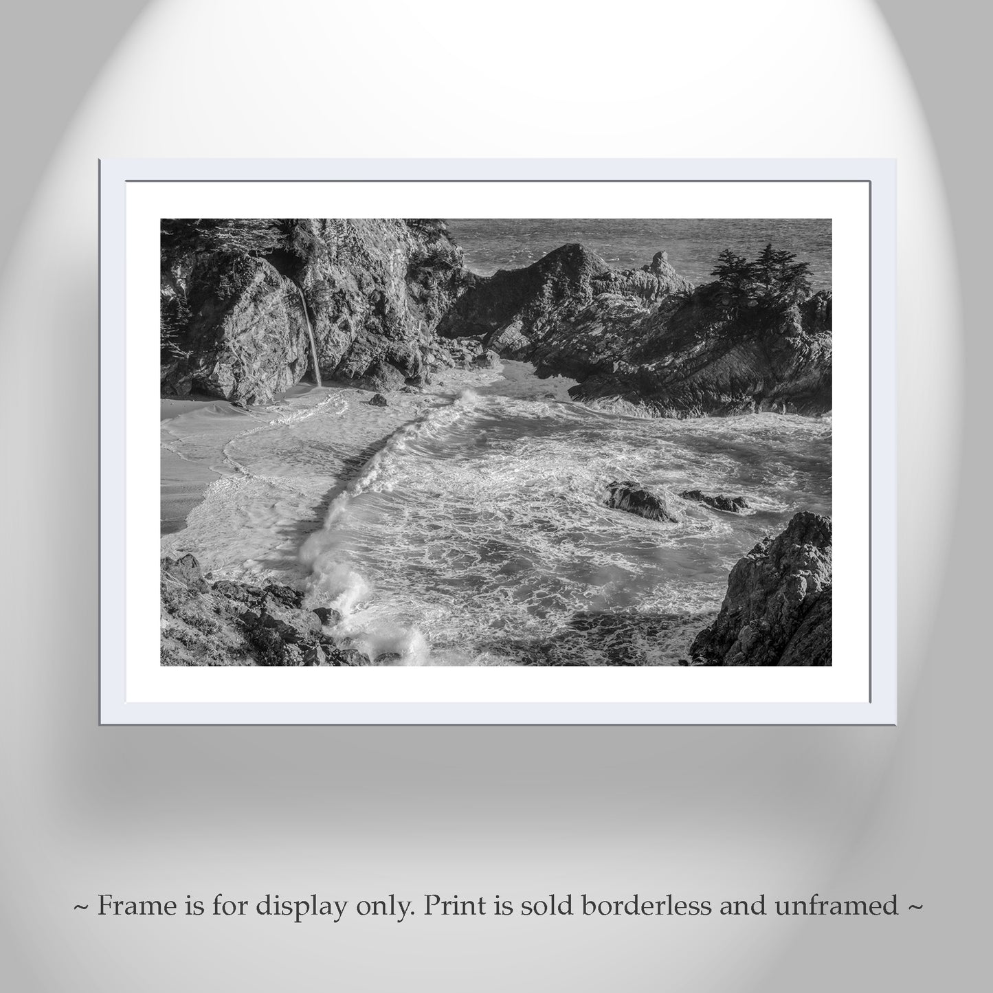 Black and White Big Sur California Beach Artwork at McWay Falls