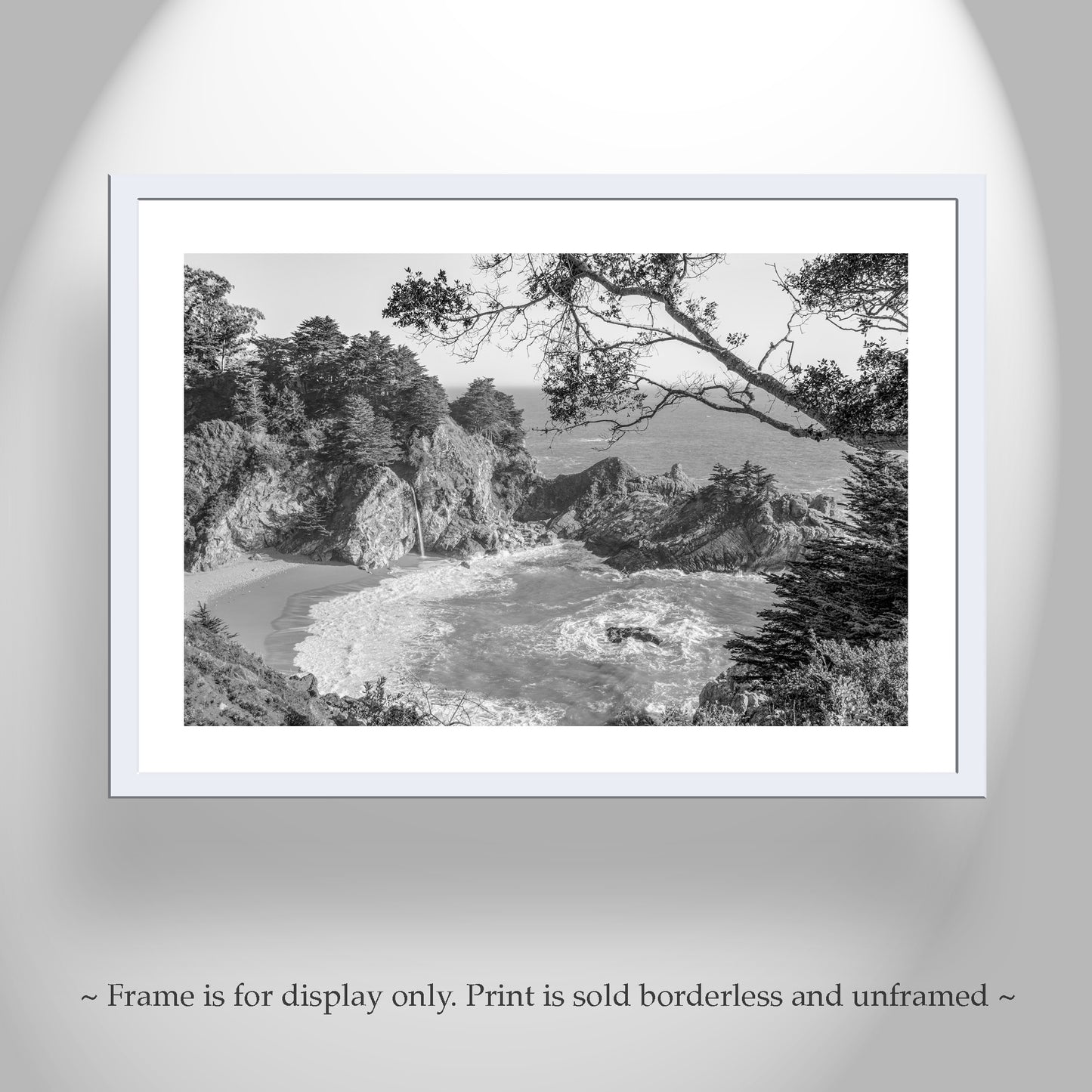 McWay Falls Big Sur Photography Print in Black and White | California Coastal Wall Decor Gift for Home or Office