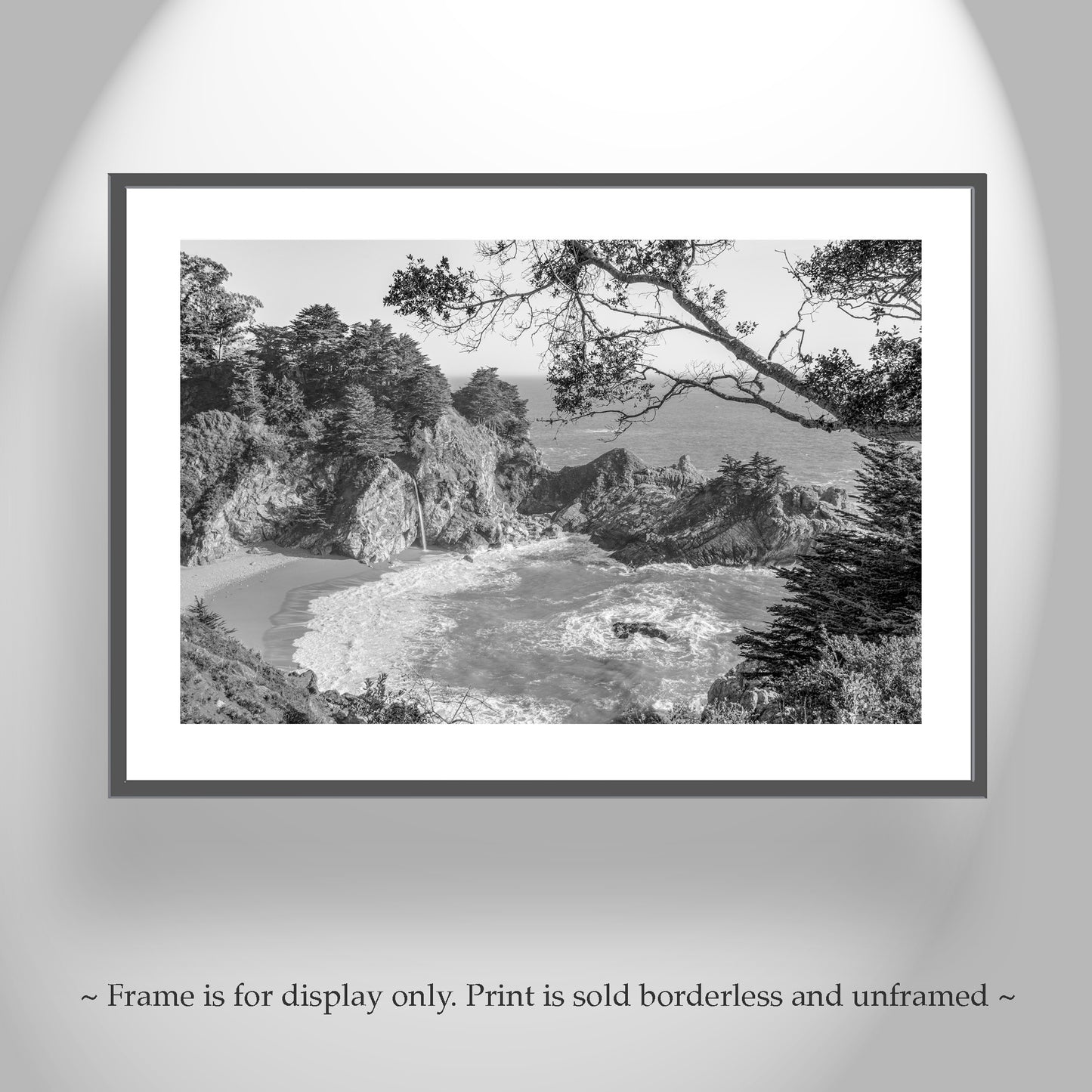 McWay Falls Big Sur Photography Print in Black and White | California Coastal Wall Decor Gift for Home or Office