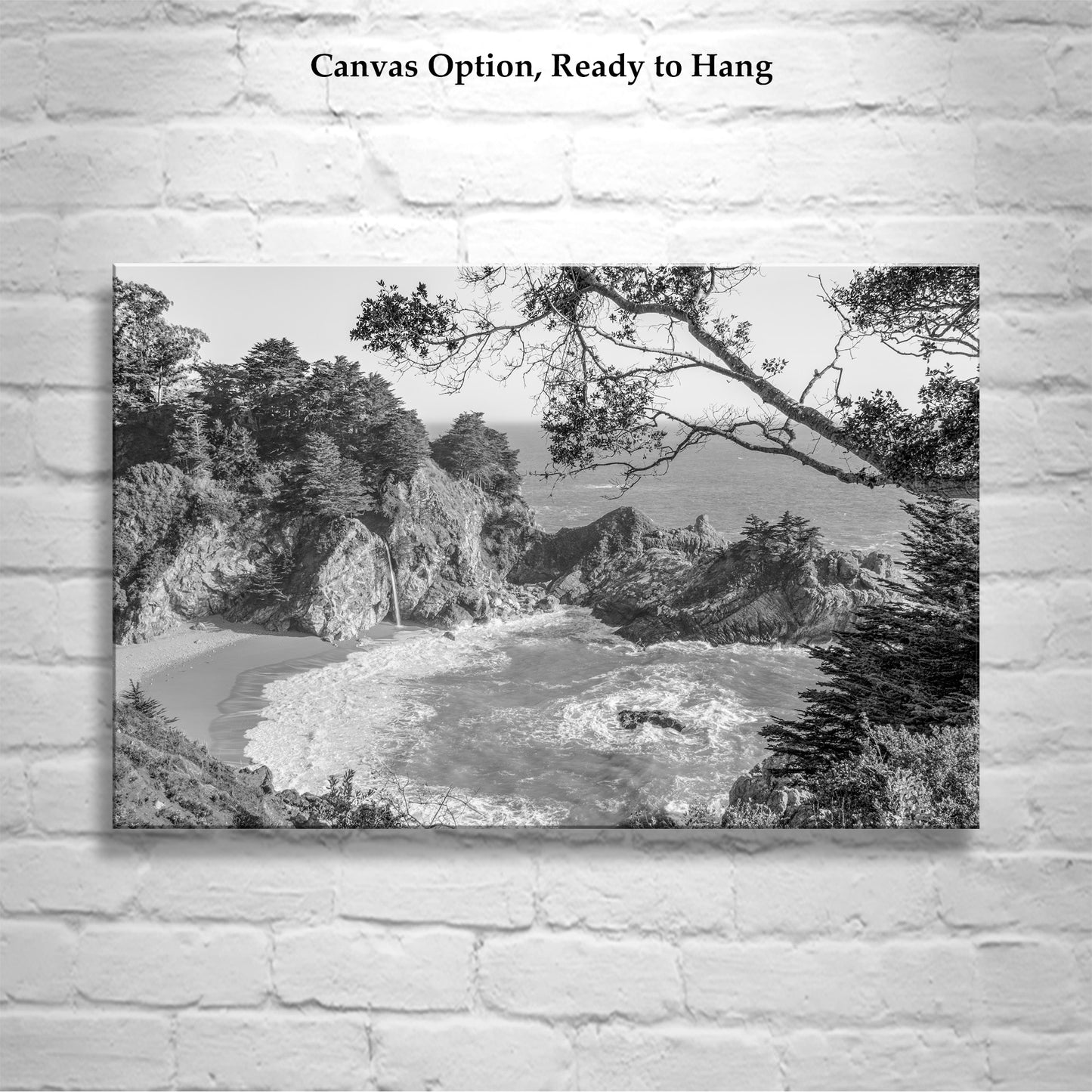 McWay Falls Big Sur Photography Print in Black and White | California Coastal Wall Decor Gift for Home or Office
