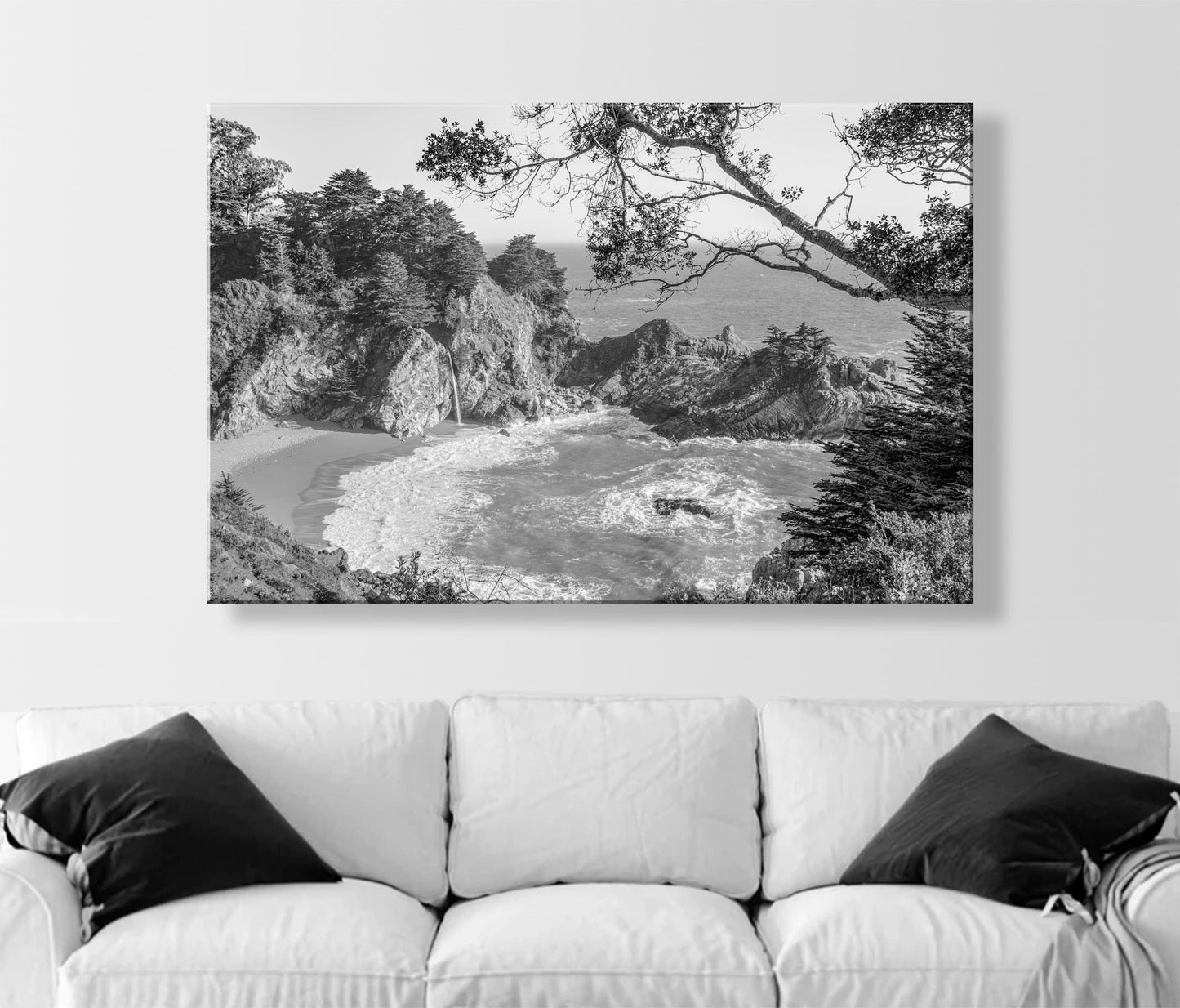 McWay Falls Big Sur Photography Print in Black and White | California Coastal Wall Decor Gift for Home or Office
