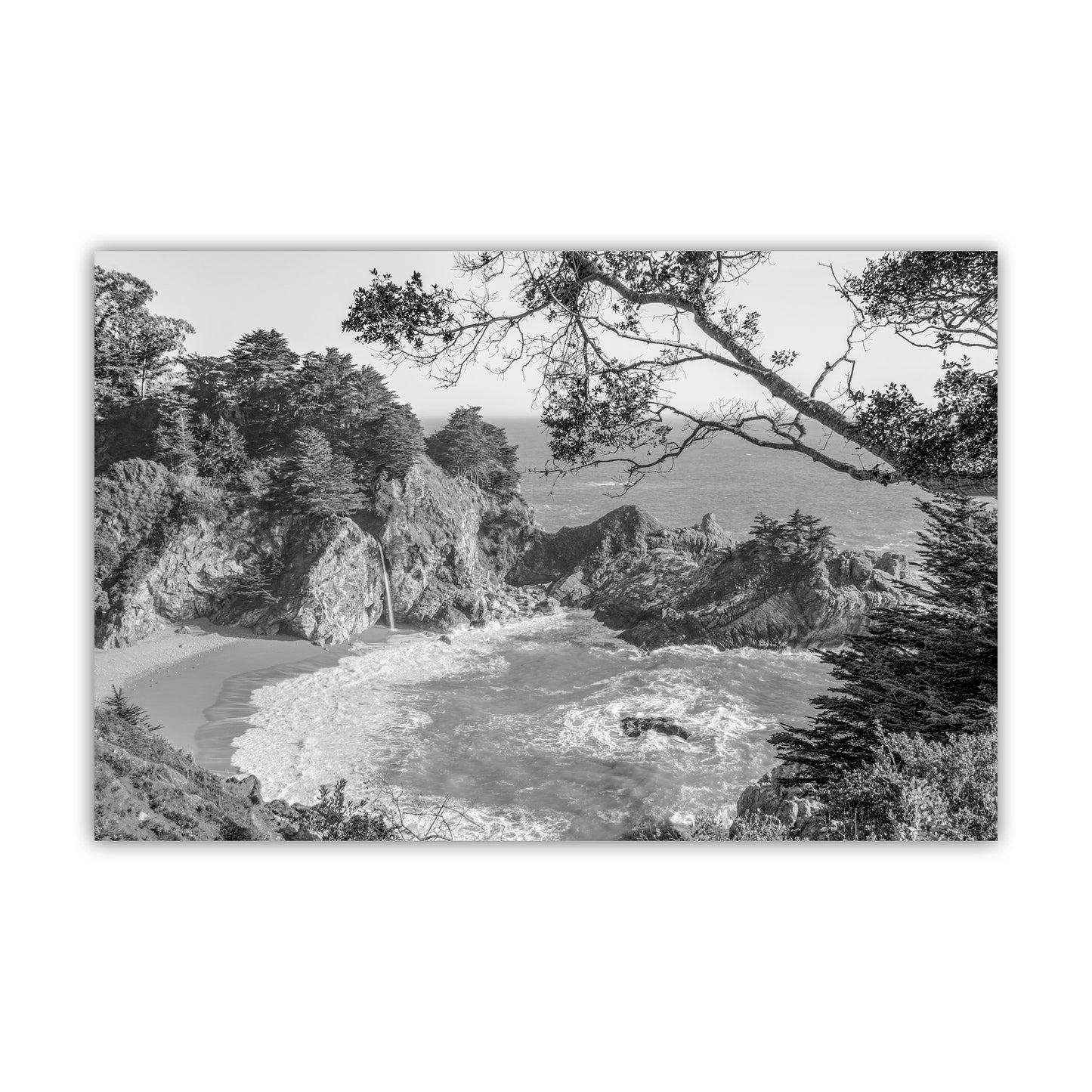 McWay Falls Big Sur Photography Print in Black and White | California Coastal Wall Decor Gift for Home or Office