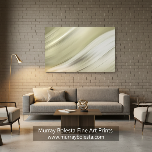 Abstract design with wavy lines in beige and white on a white background. Modern Abstract Wall Art Framed Canvas Print in Ivory as Elegant Home Decor by Murray Bolesta