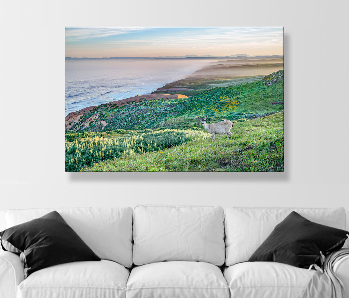 Point Reyes Marin County California Coast Art Print with Wild Deer | Ocean Seascape Wall Decor Gift for Home or Office