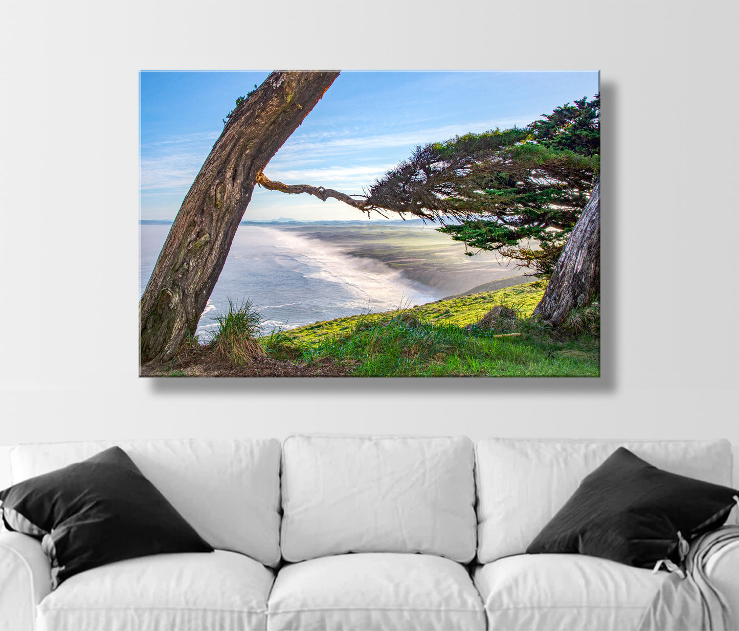 Point Reyes California Wall Art with Monterey Cypress Tree Silhouette | Marin County Gift
