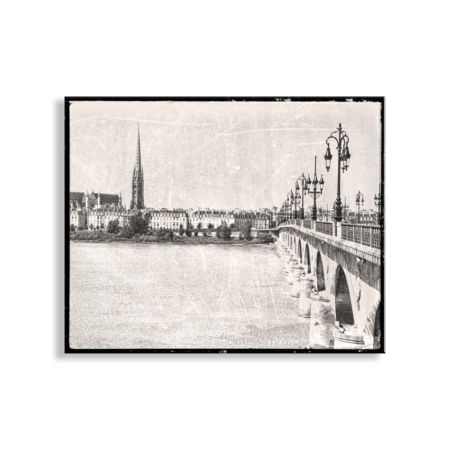 Bordeaux France Pont de Pierre Bridge Wall Art in Vintage Style