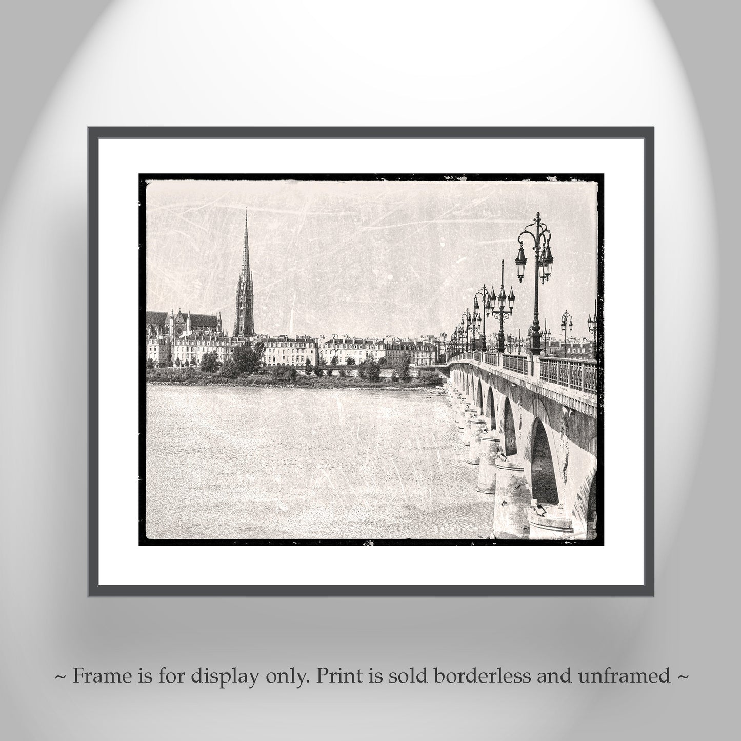 Bordeaux France Pont de Pierre Bridge Wall Art in Vintage Style