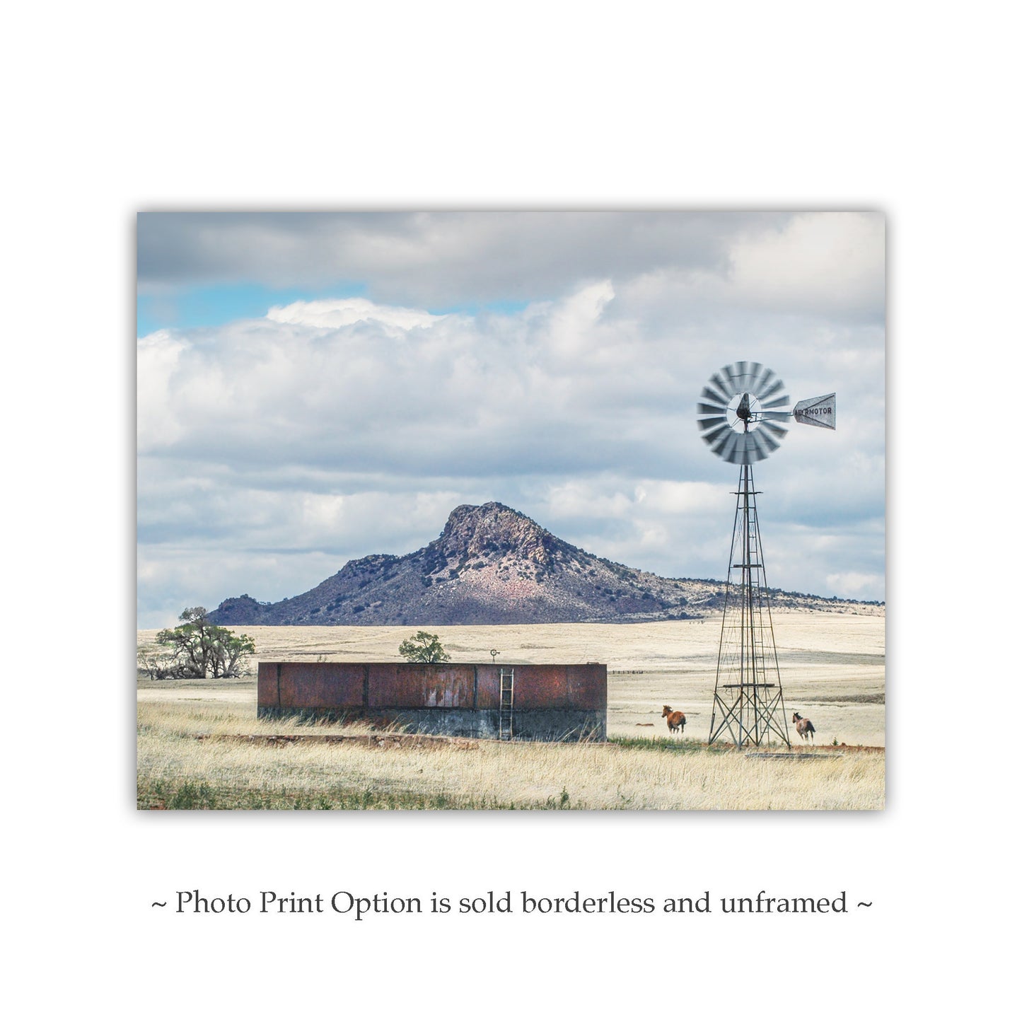 Western Horse Ranch Picture | Equestrian Fine Art Landscape Print for Home | Cowboy Gift | Rustic Western Photography with Windmill