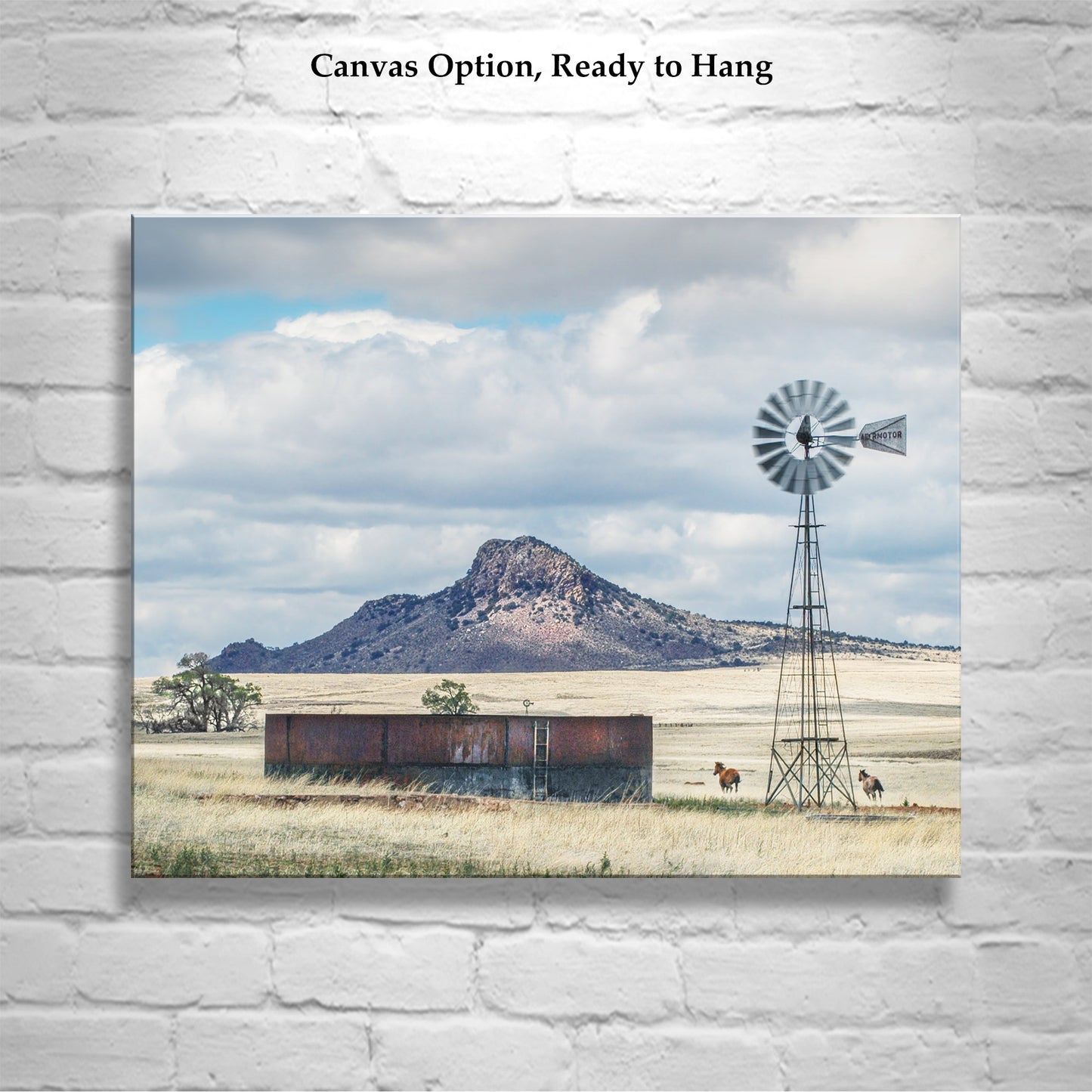 Western Horse Ranch Picture | Equestrian Fine Art Landscape Print for Home | Cowboy Gift | Rustic Western Photography with Windmill