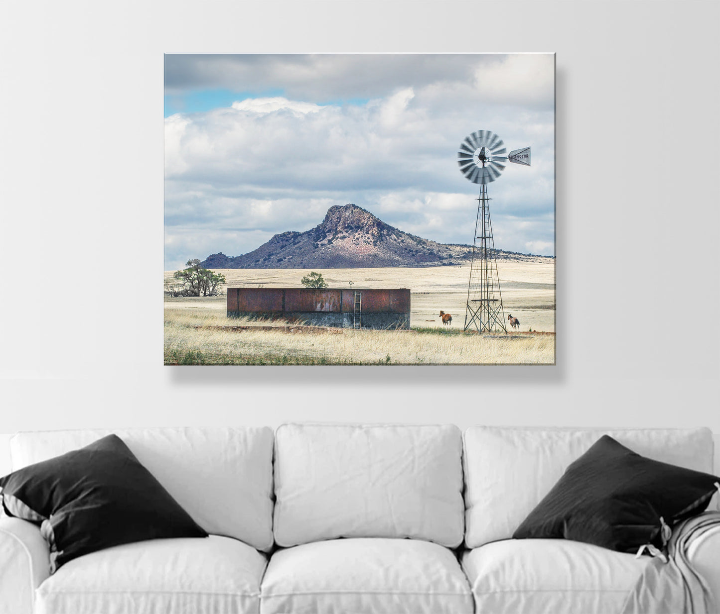 Western Horse Ranch Picture | Equestrian Fine Art Landscape Print for Home | Cowboy Gift | Rustic Western Photography with Windmill