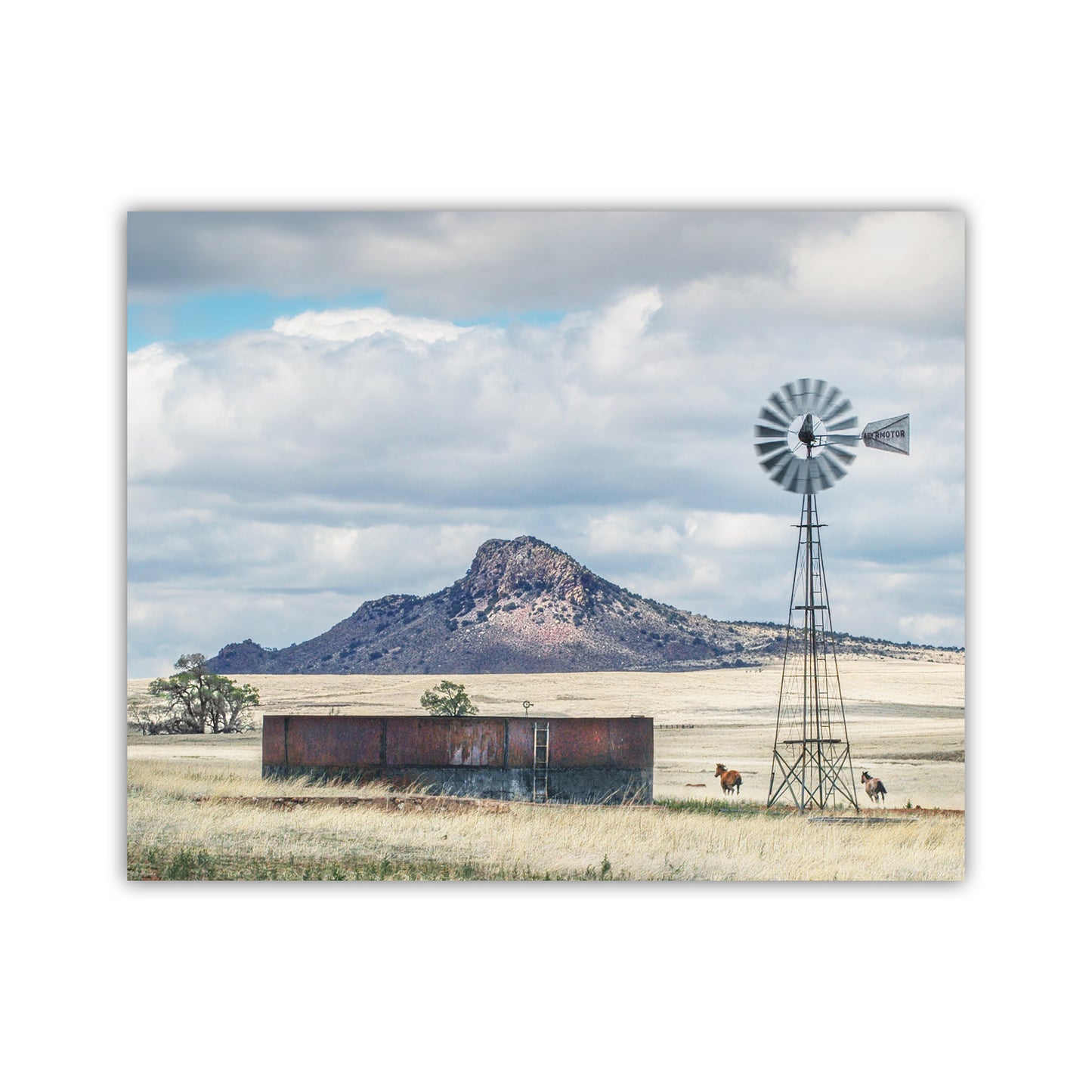Western Horse Ranch Picture | Equestrian Fine Art Landscape Print for Home | Cowboy Gift | Rustic Western Photography with Windmill