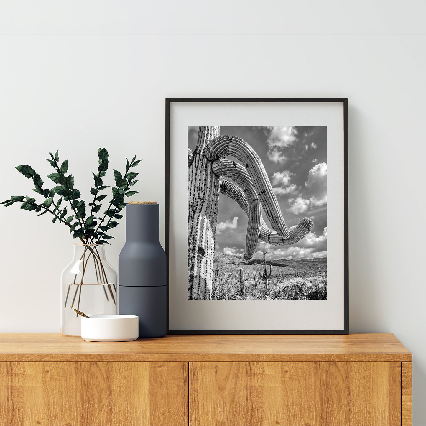Black and White Arizona Landscape | Saguaro Cactus Photo Art Print