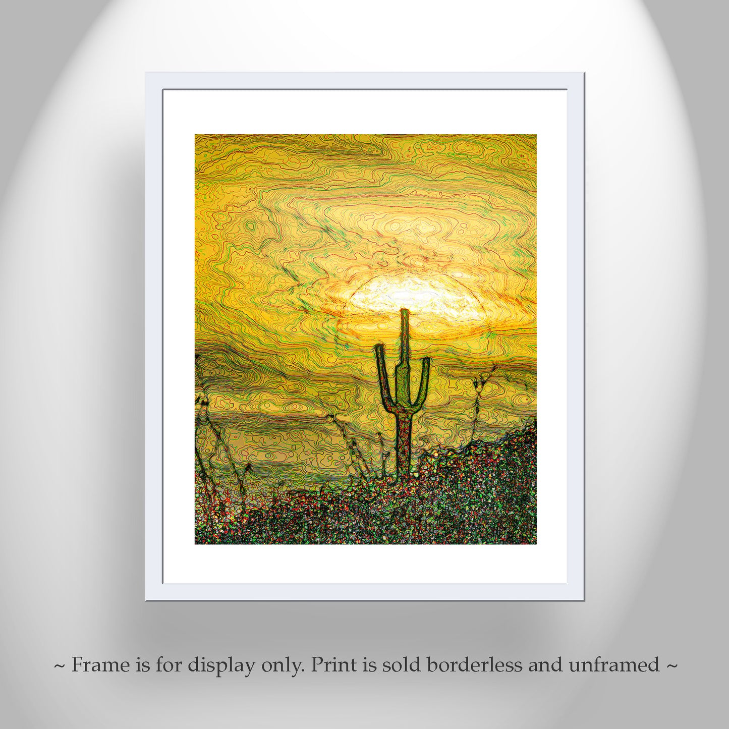Cactus Art Southwestern Wall Decor with Psychedelic Desert Sunset