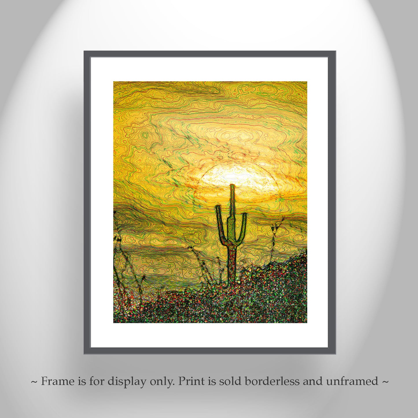 Cactus Art Southwestern Wall Decor with Psychedelic Desert Sunset
