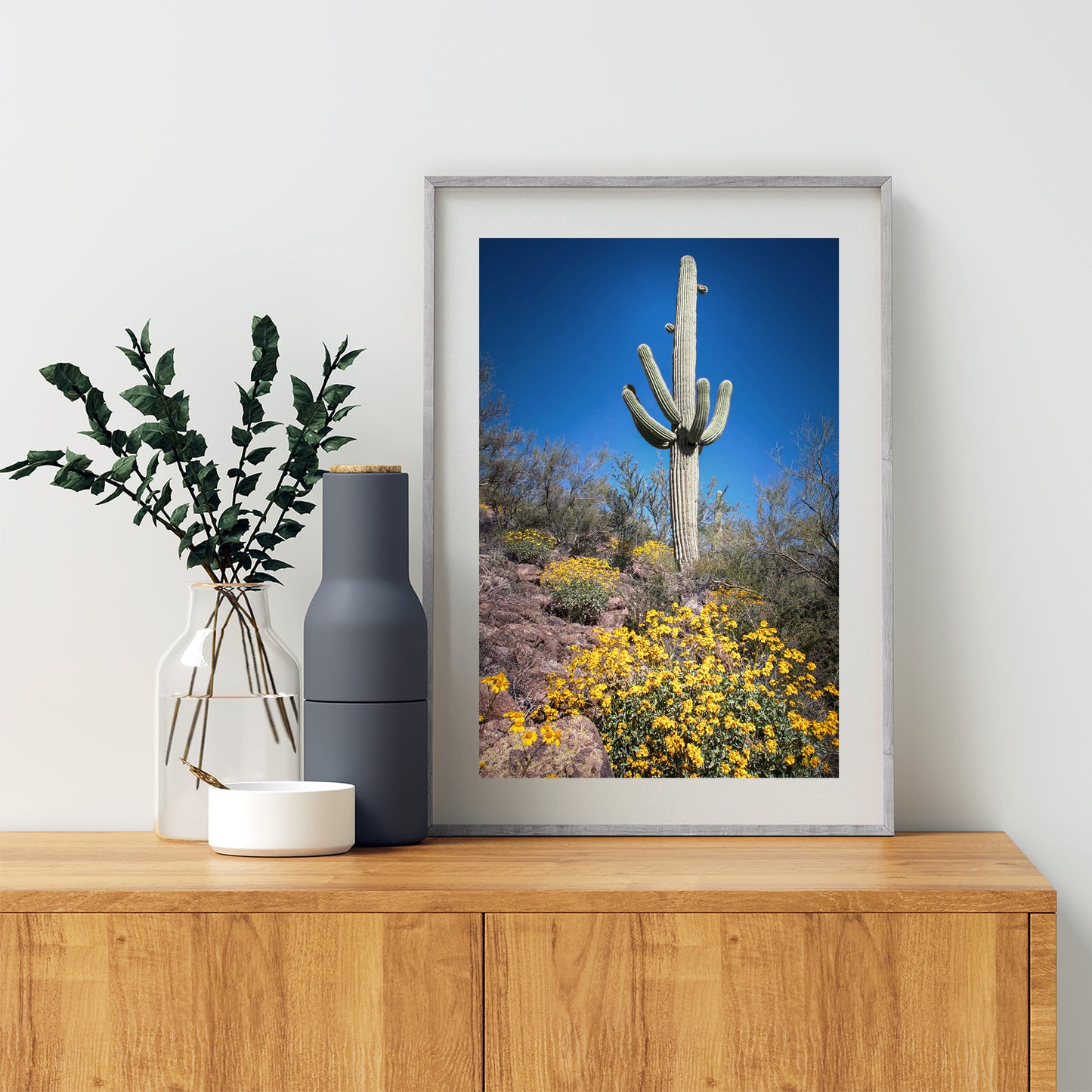 Cactus Decor with Spring Desert Flowers as Southwest Design