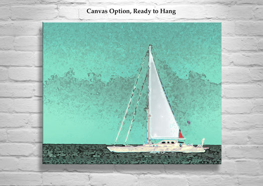 Sailboat Art Print | Block Island Rhode Island Pastel Green Decor