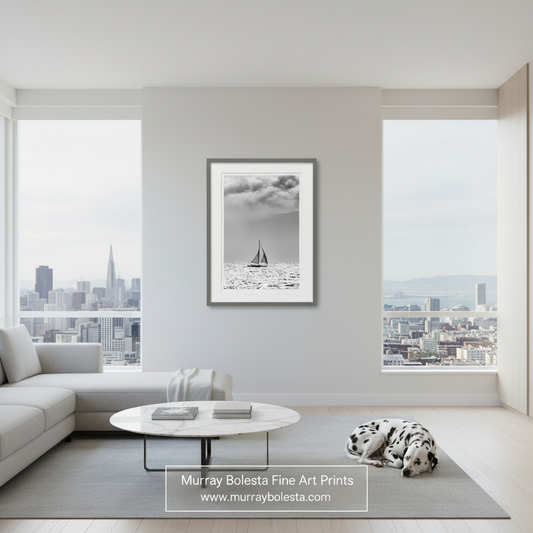 Sailboat Art Print | Black & White San Francisco Bay Photograph