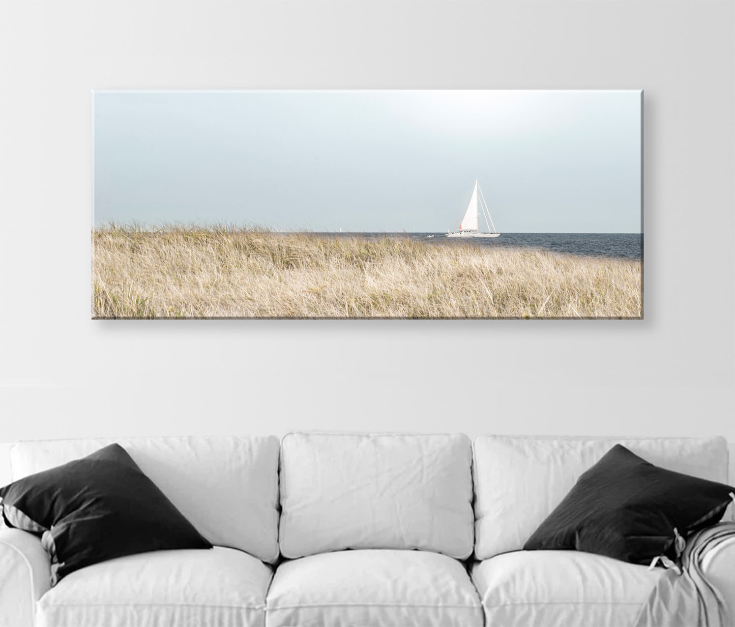Beach Grass and Block Island Sailing – Elegant Coastal Panorama Print