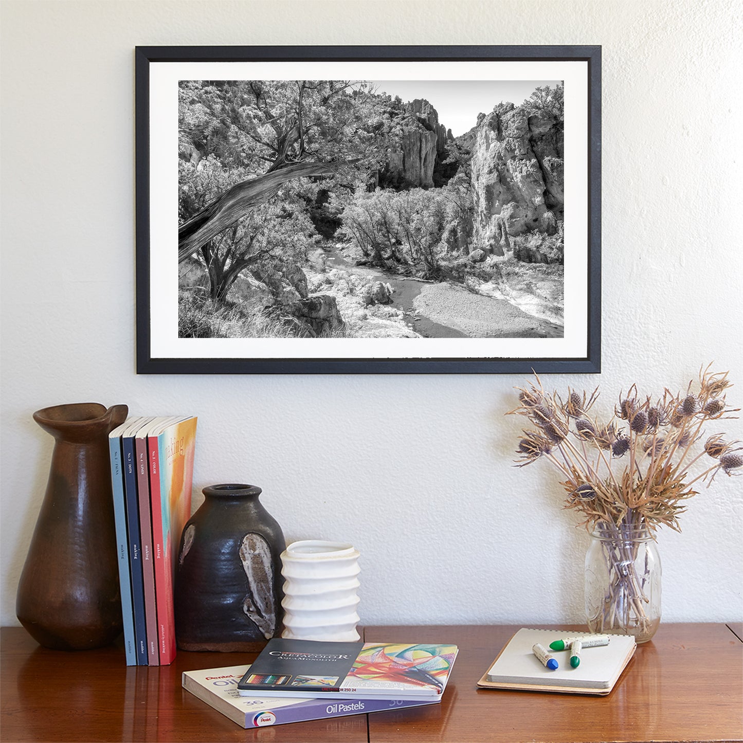 Black and White Desert Canyon Landscape Art for Sale