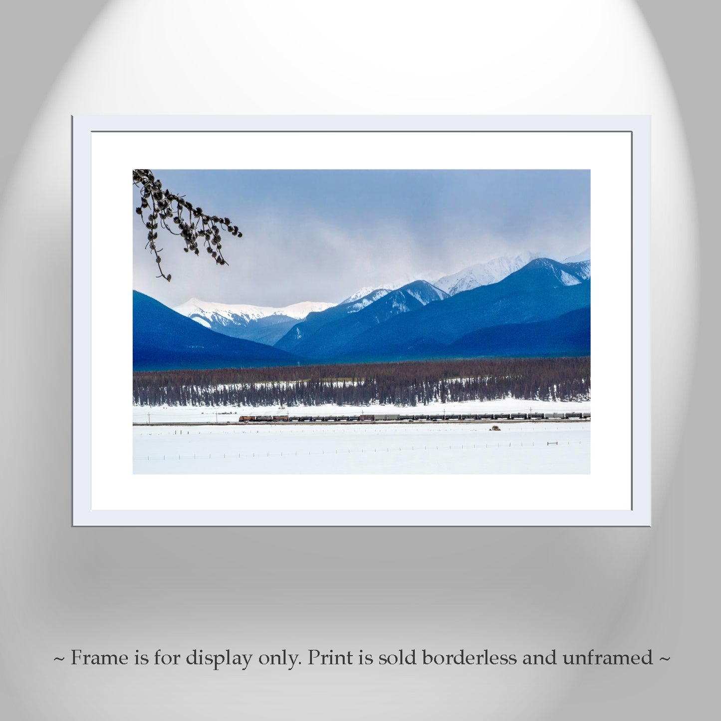 Colorado Art with Rocky Mountain Winter Snowy Landscape and Train