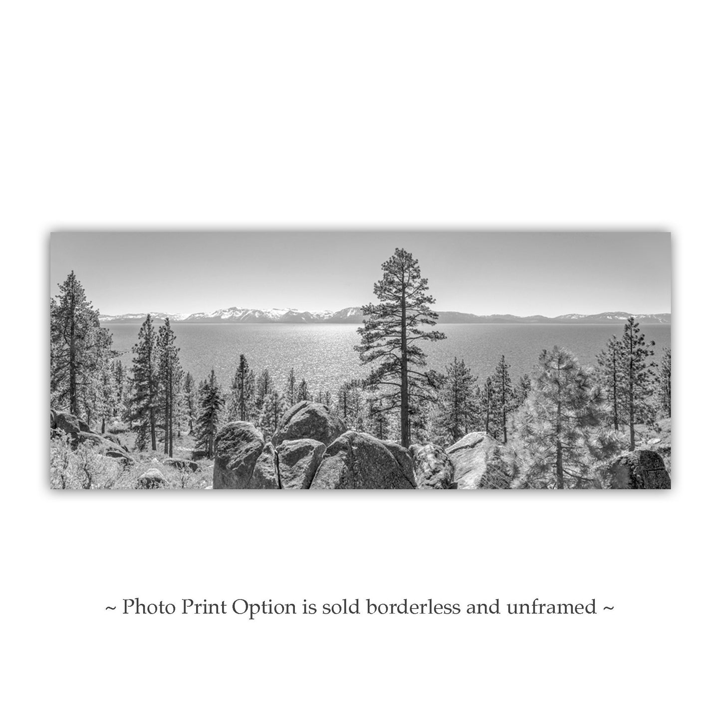 Black & White Panoramic Art Print of Lake Tahoe Sierra Nevada