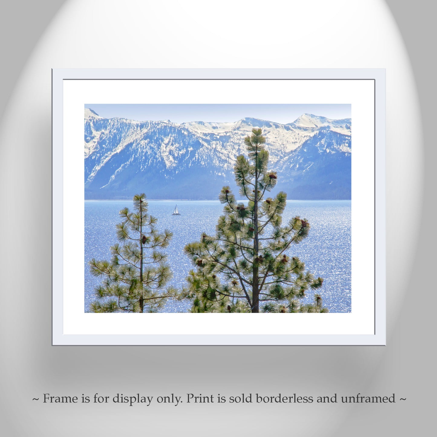 Lake Tahoe Art Photography with Sailboat in Springtime | Sierra Nevada Mountains Snow | Tahoe Gift Picture