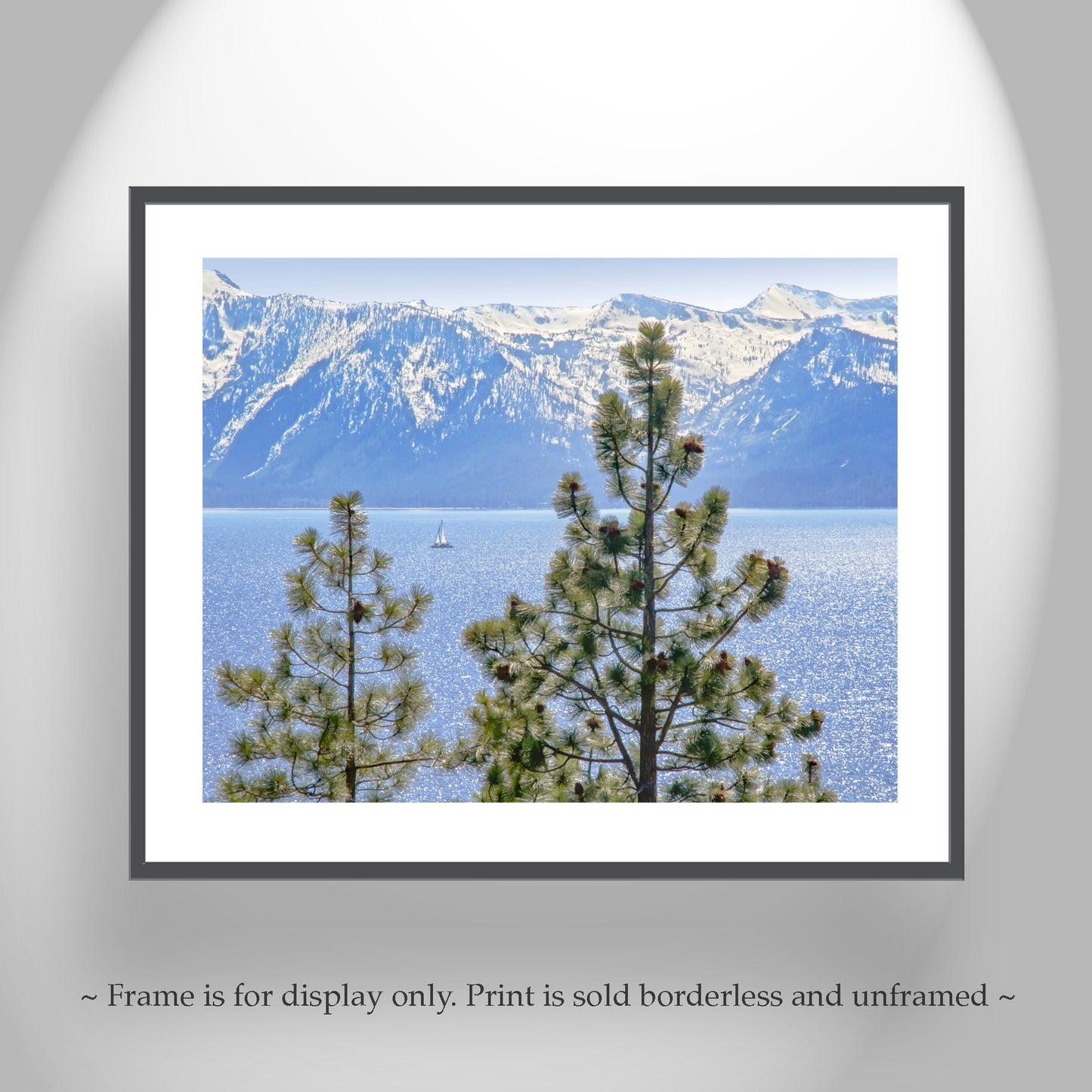 Lake Tahoe Art Photography with Sailboat in Springtime | Sierra Nevada Mountains Snow | Tahoe Gift Picture