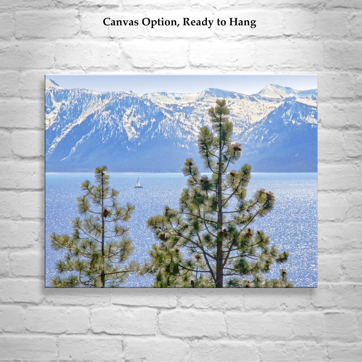 Lake Tahoe Art Photography with Sailboat in Springtime | Sierra Nevada Mountains Snow | Tahoe Gift Picture