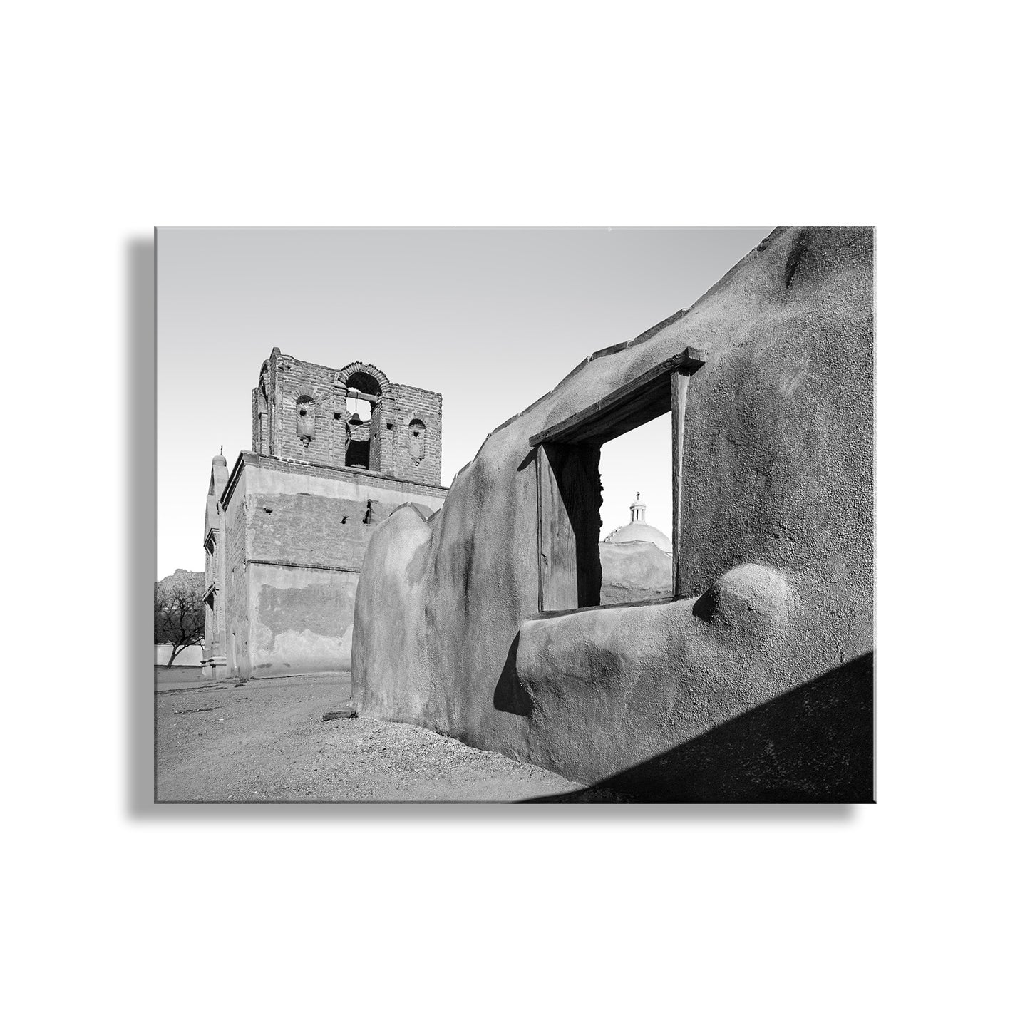 Old Desert Adobe Arizona Church Art Print in Black and White