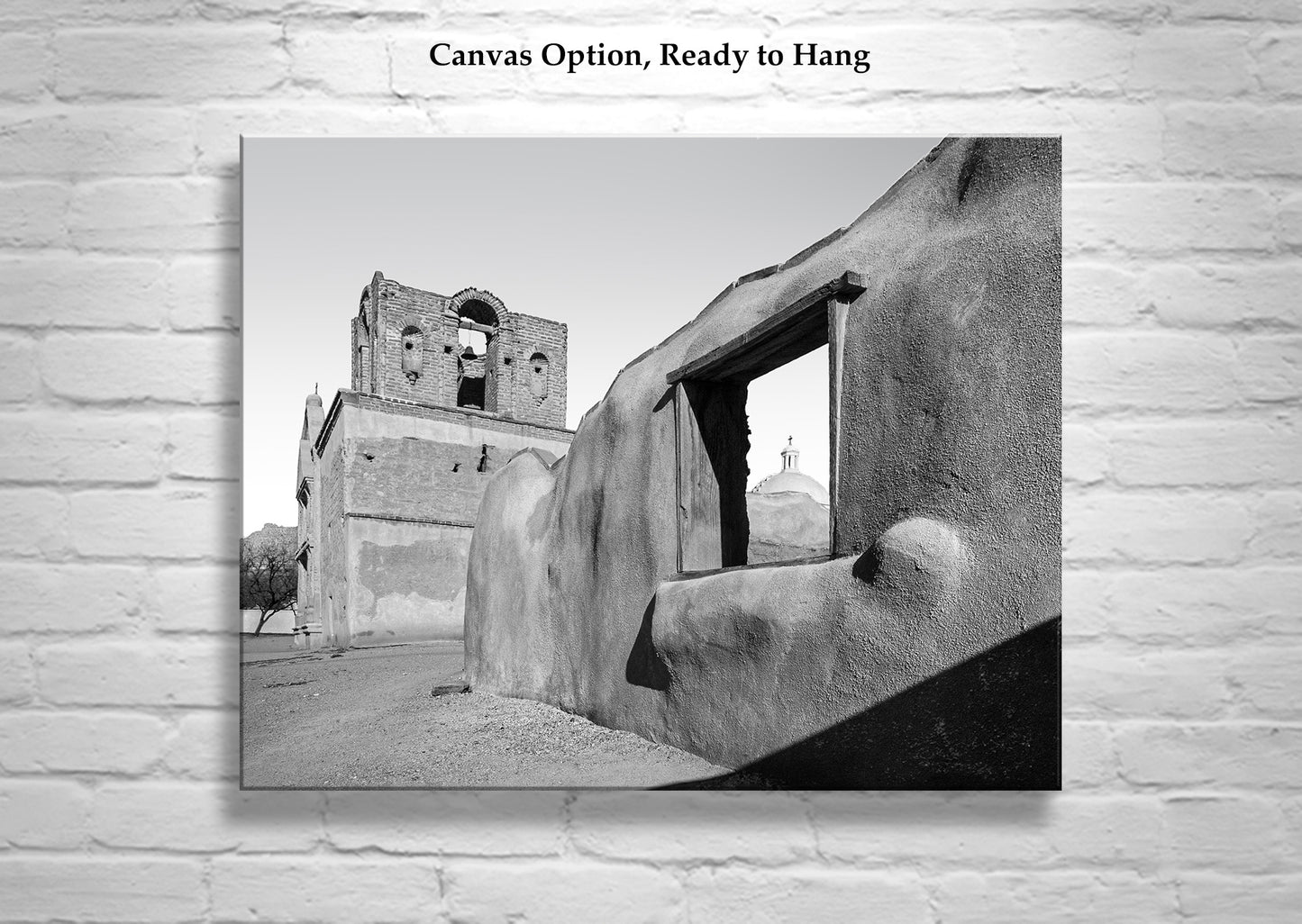 Old Desert Adobe Arizona Church Art Print in Black and White