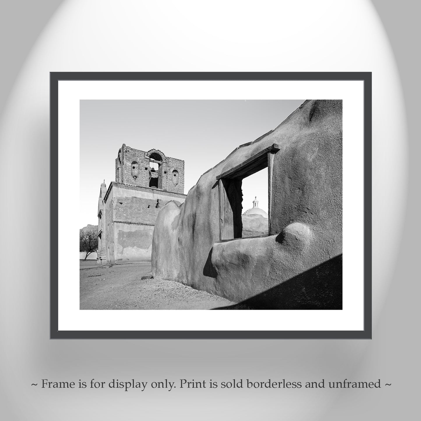 Old Desert Adobe Arizona Church Art Print in Black and White