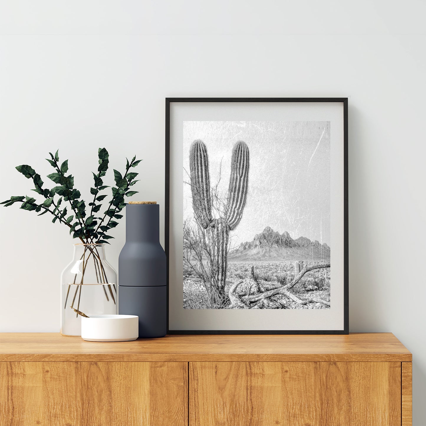 Cactus Art Print in Black and White | Tucson Arizona Landscape | Desert Botanical Art Gift