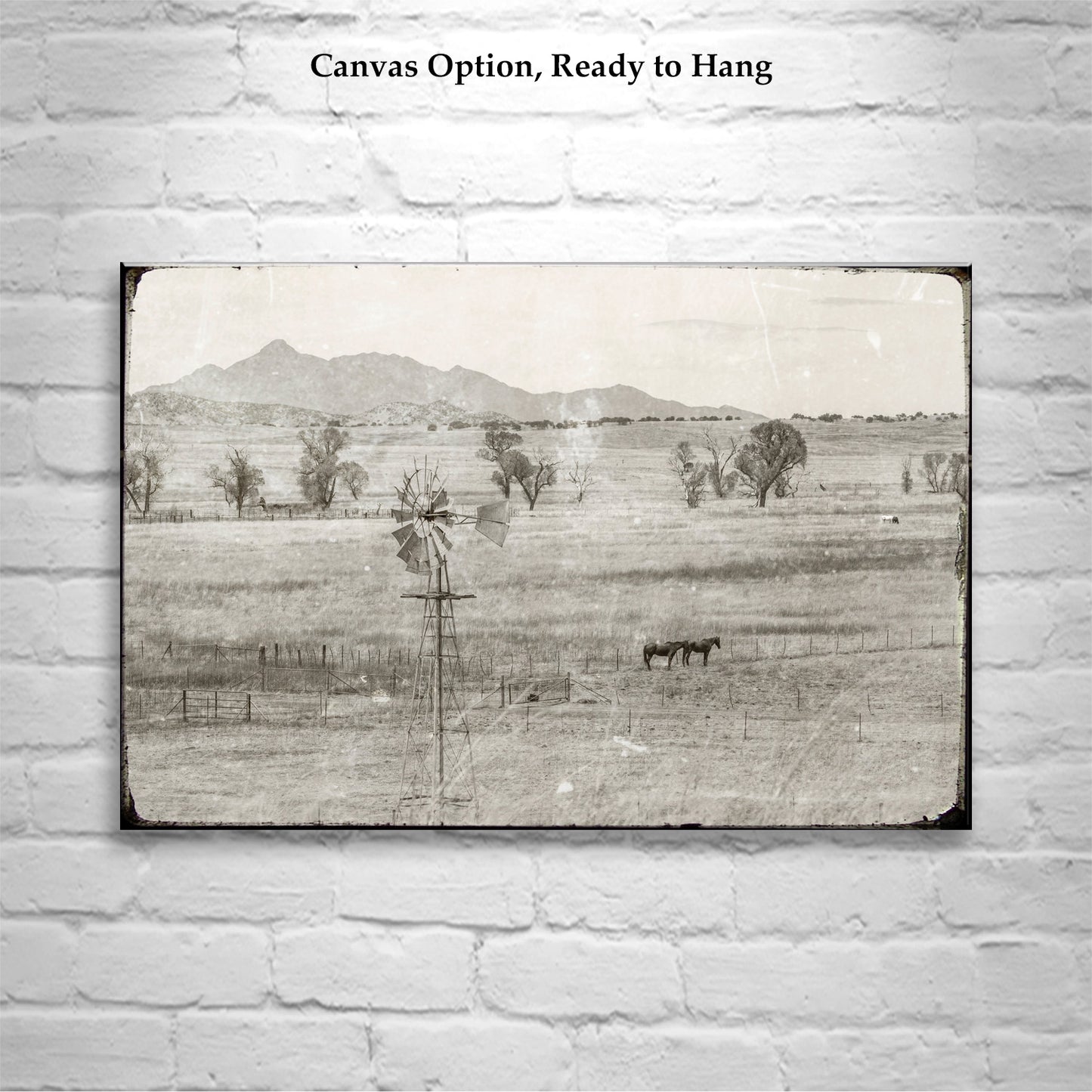 Vintage Santa Rita Mountain Arizona Horse Ranch Landscap | Rustic Equestrian Art Print | Western Art Gift