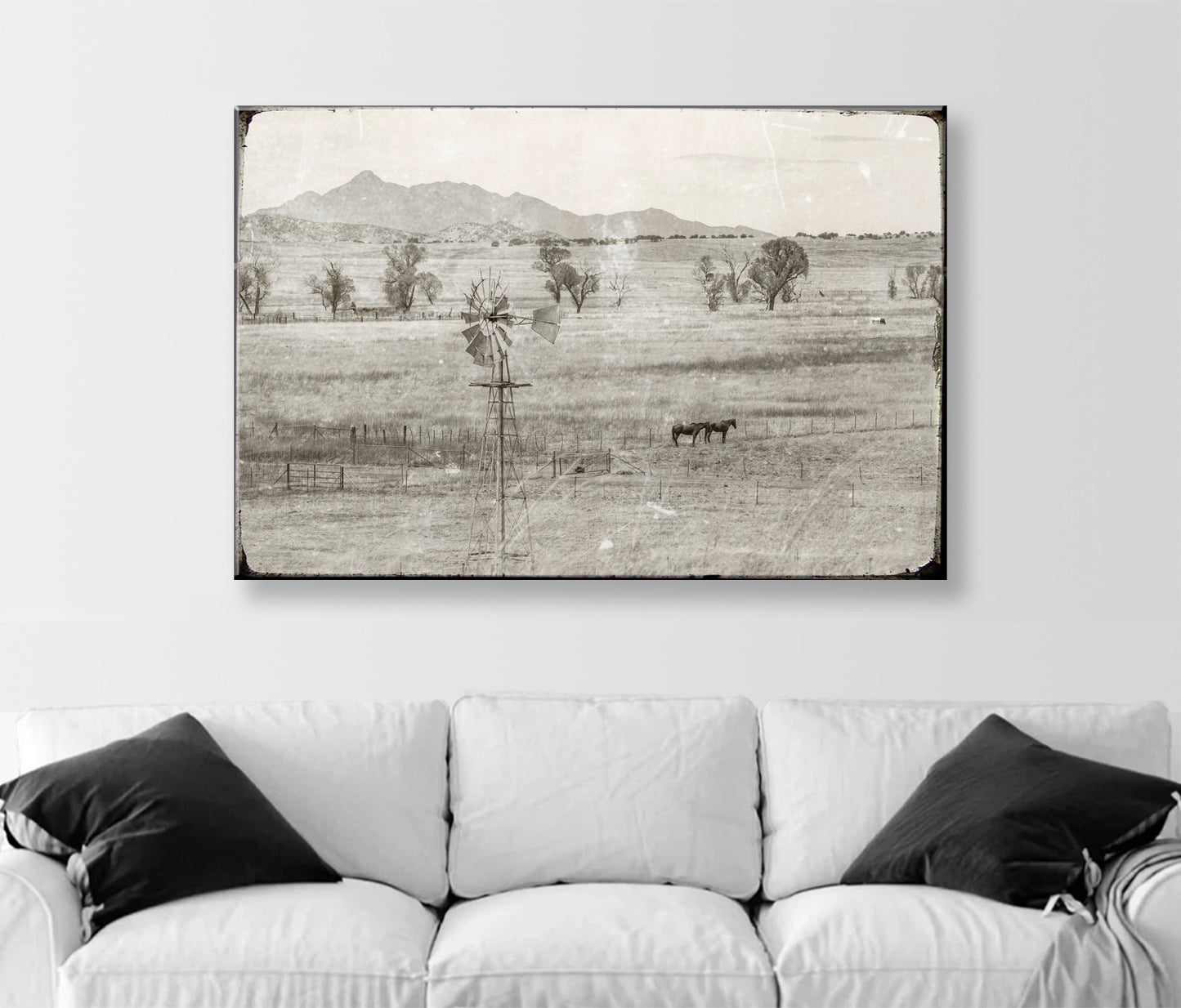 Vintage Santa Rita Mountain Arizona Horse Ranch Landscap | Rustic Equestrian Art Print | Western Art Gift