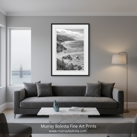 Pacific Coast Big Sur Art Print Black and White California Photo