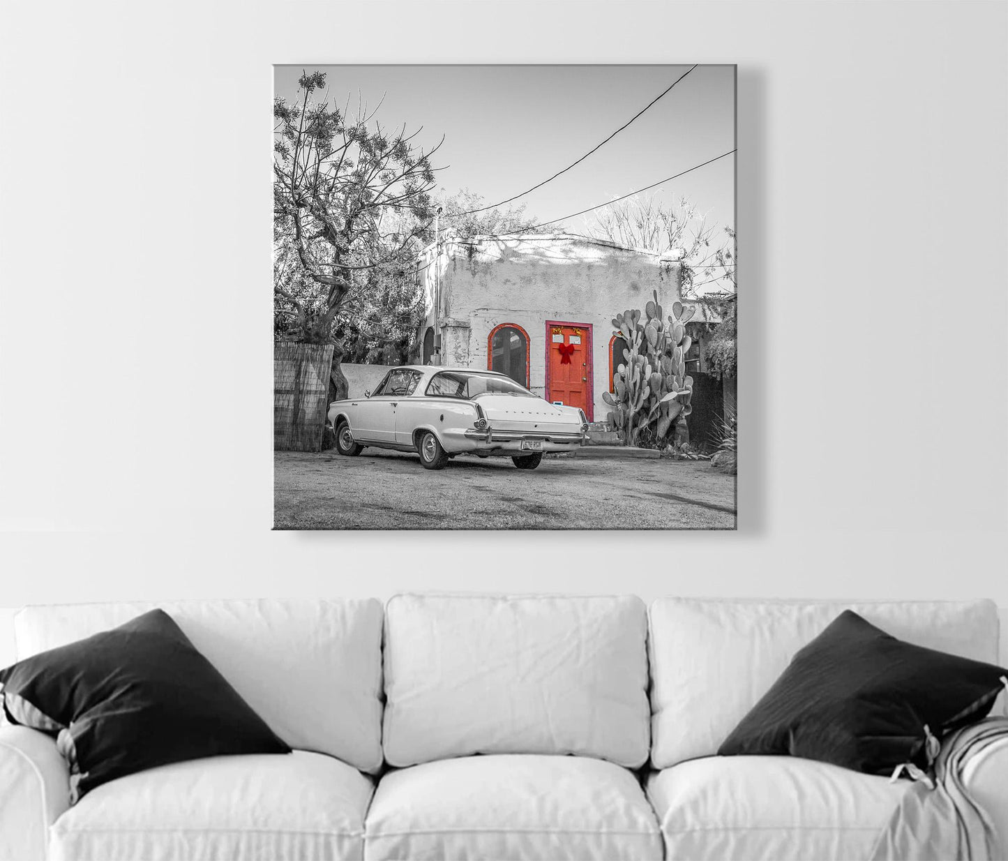 Old Tucson Arizona Photo| Vintage Barrio Viejo House and Plymouth Barracuda | Southwest Wall Décor Gift | Square Art Print
