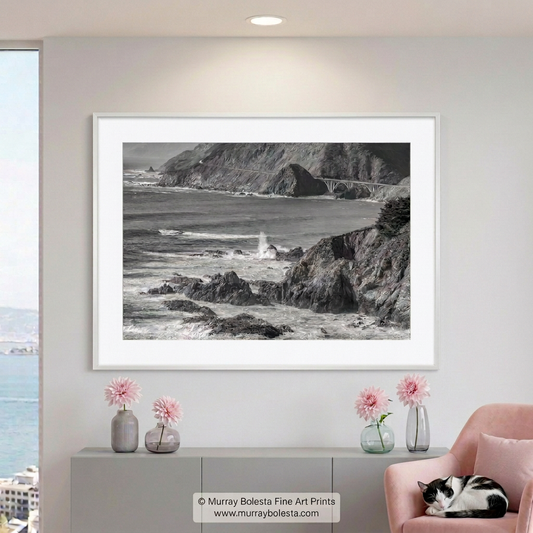 Big Sur California on a big wave day in black & white by Murray Bolesta